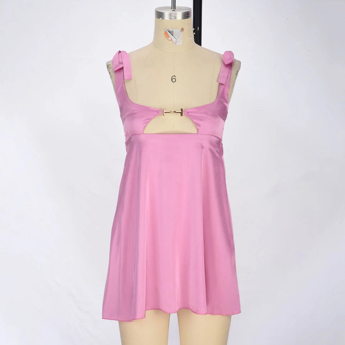 Satin Tie Up Cut Out Buckle Mini Dress