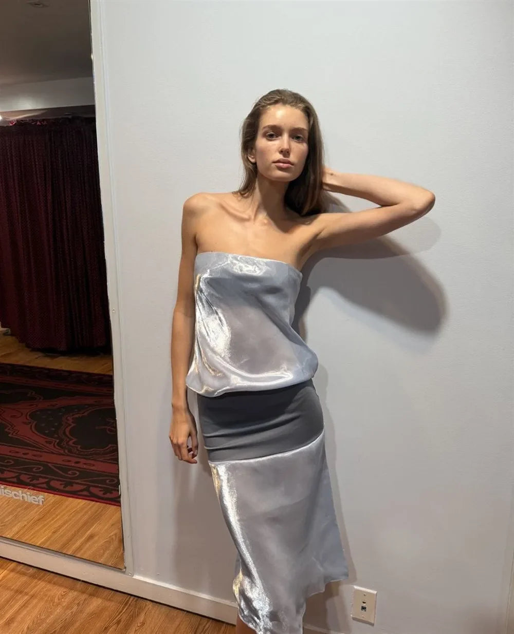 Satin Tube Color Patchwork Long Dress