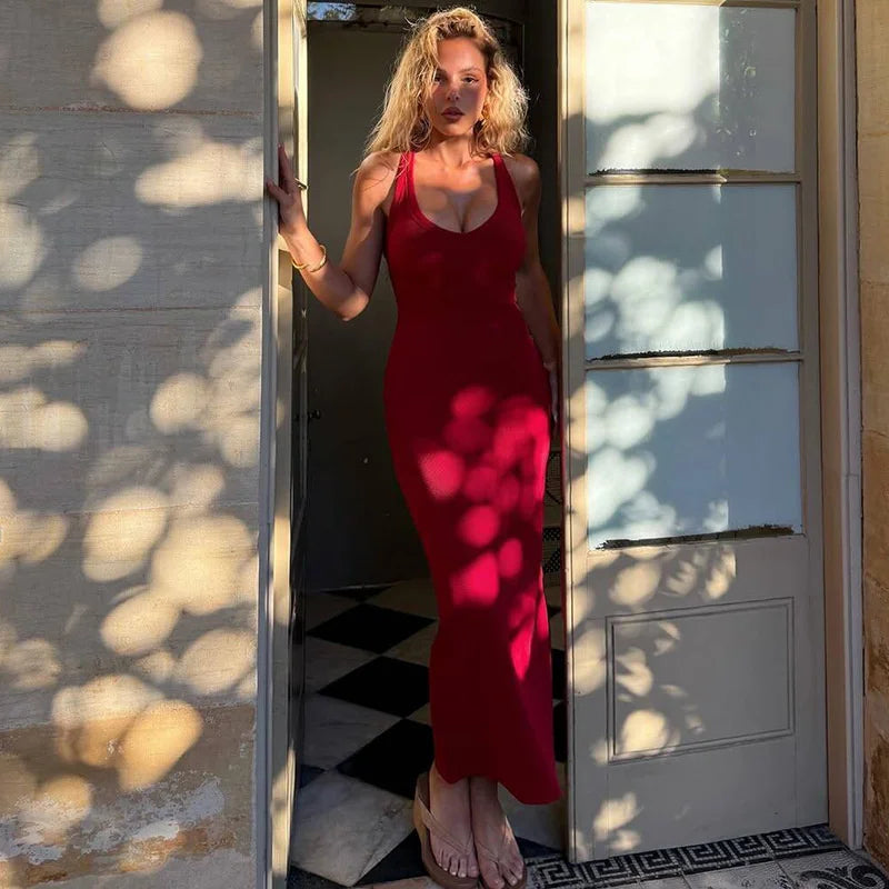 Solid Racer Back Tank Midi Dress