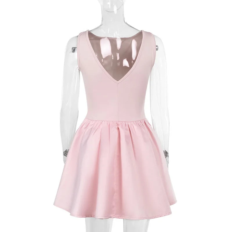 Pink Tank Bow Flare Mini Dress