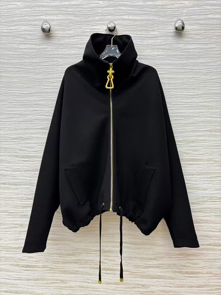 Gold Zipper Black Hoodie Jacket