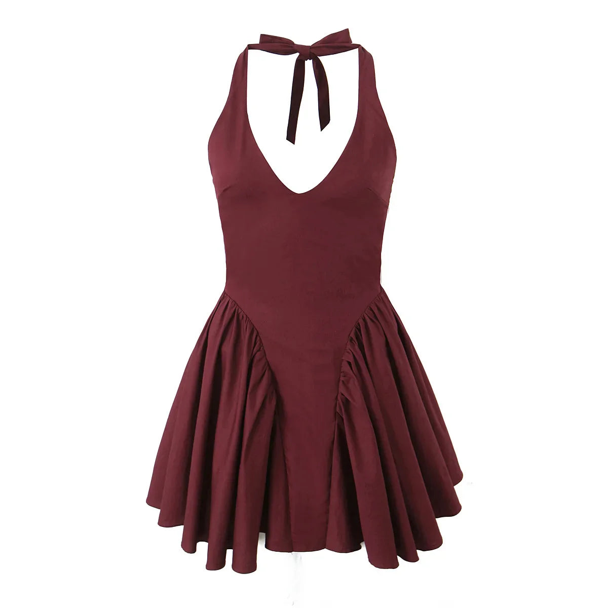 Deep Halter Neck Side Flare Mini Dress