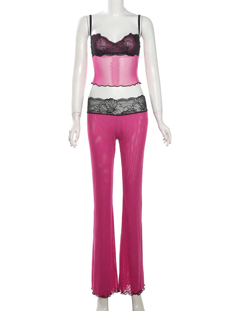 Lace Patchwork Cami Top And Pants Set