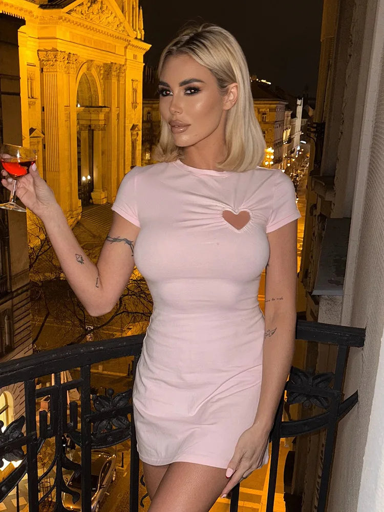 Heart Cut-Out Short Sleeve Mini Dress