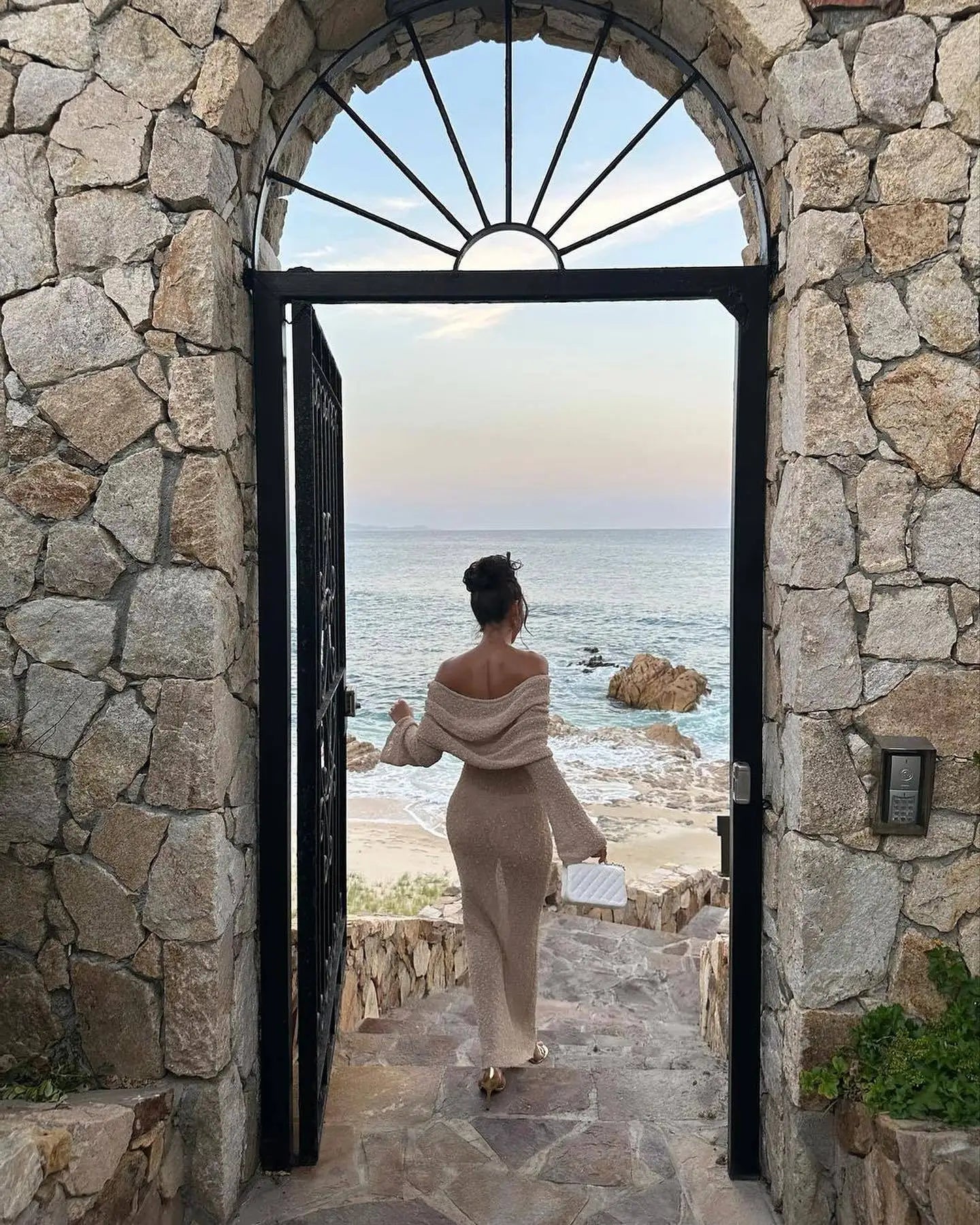 Knit Off-Shoulder Long Sleeve Maxi Dress