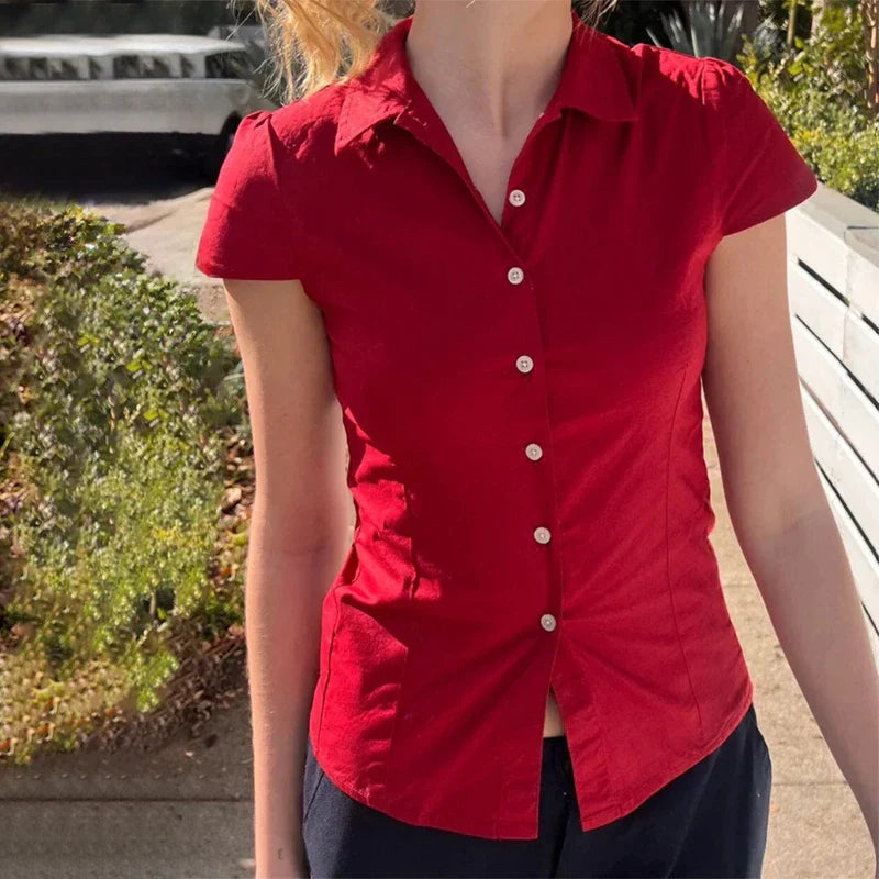 Short Sleeve Button Up Blouse