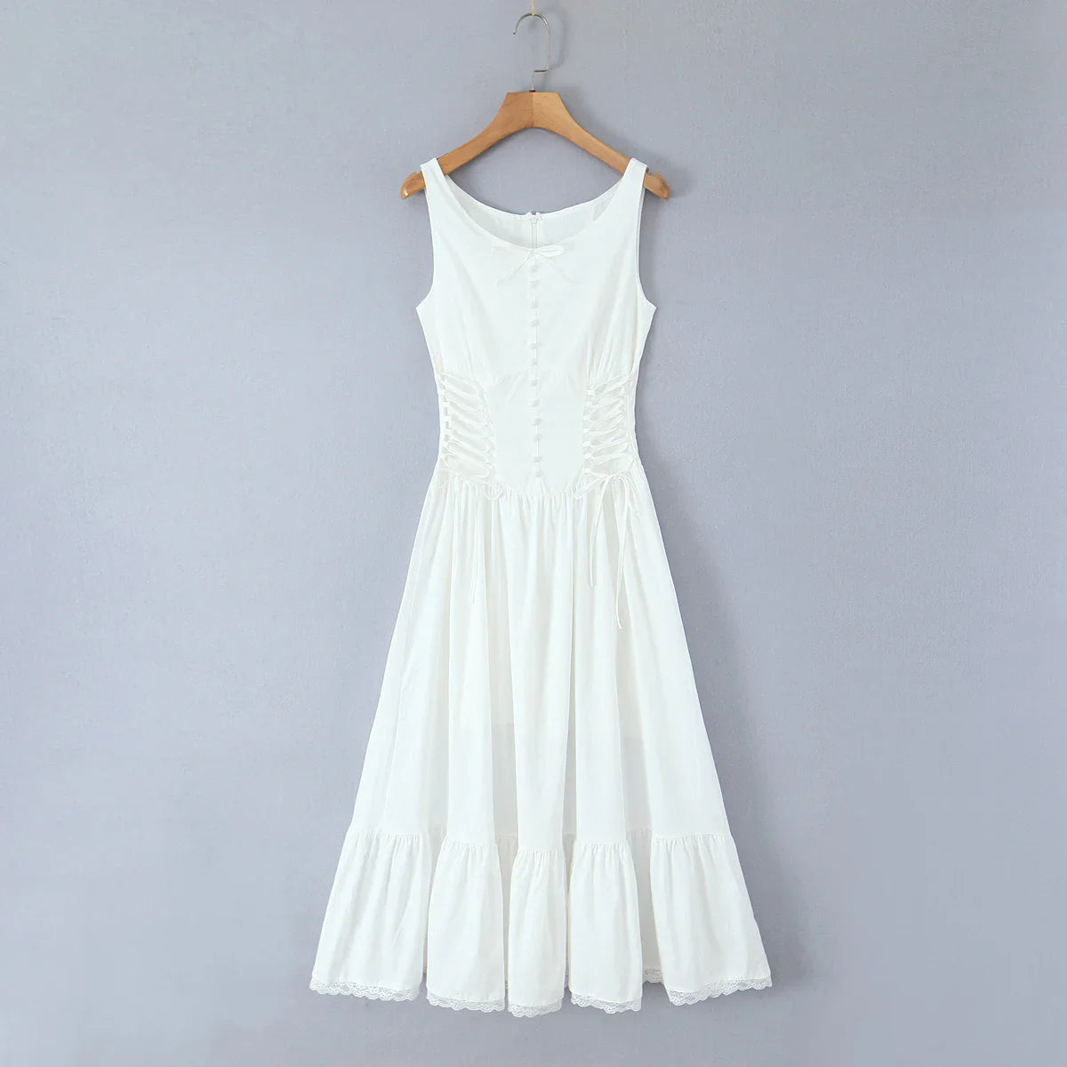 White Front Buttons Tank Maxi Dress - Fit & Flare Regular Fit