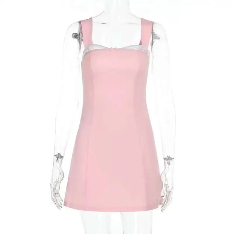 Pink Satin Strap Mini Dress