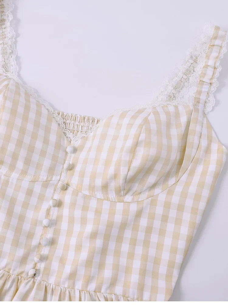 Plaid Strappy Ruched A-line Mini Dress