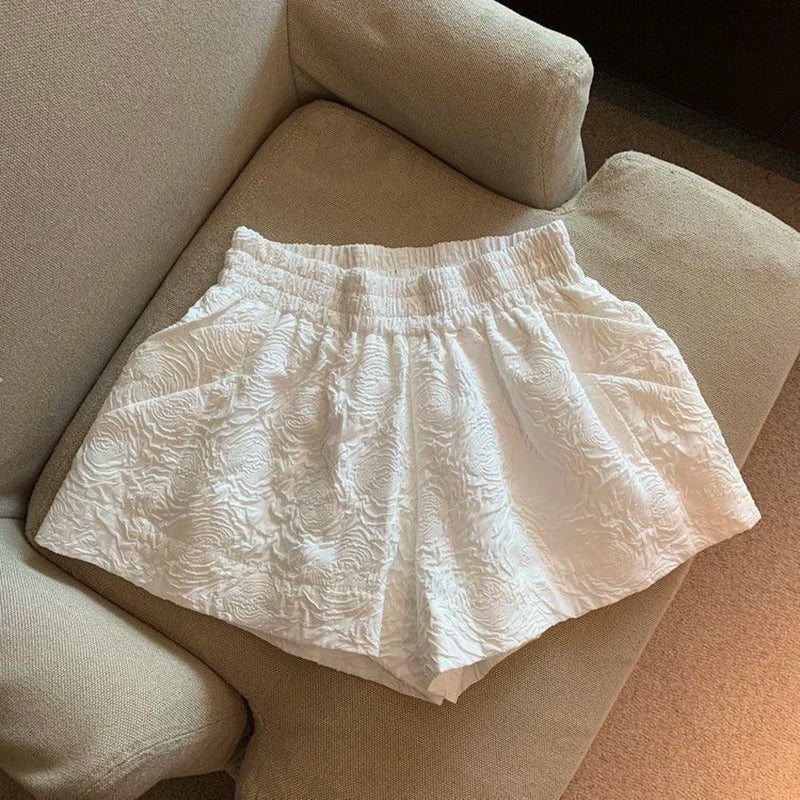 Jacquard Elastic High Waist Shorts