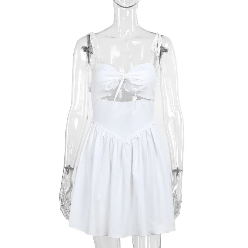Tie Up Cut Out White Flare Mini Dress