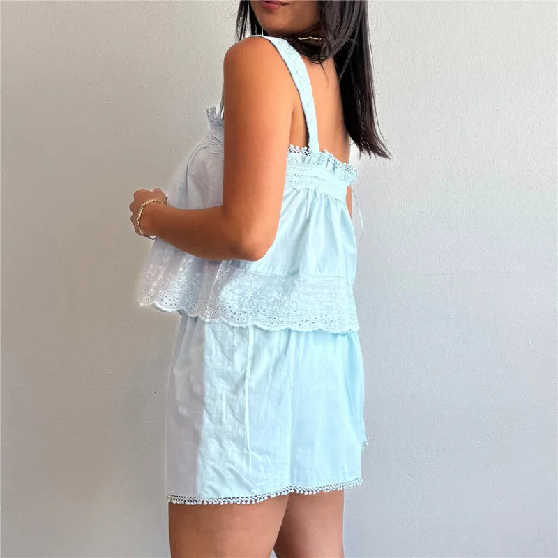 Tie Up Tank Top And Shorts Set