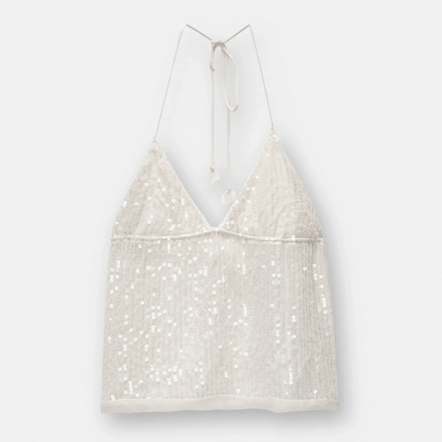Sequin Sheer Open Back Tie Up Top