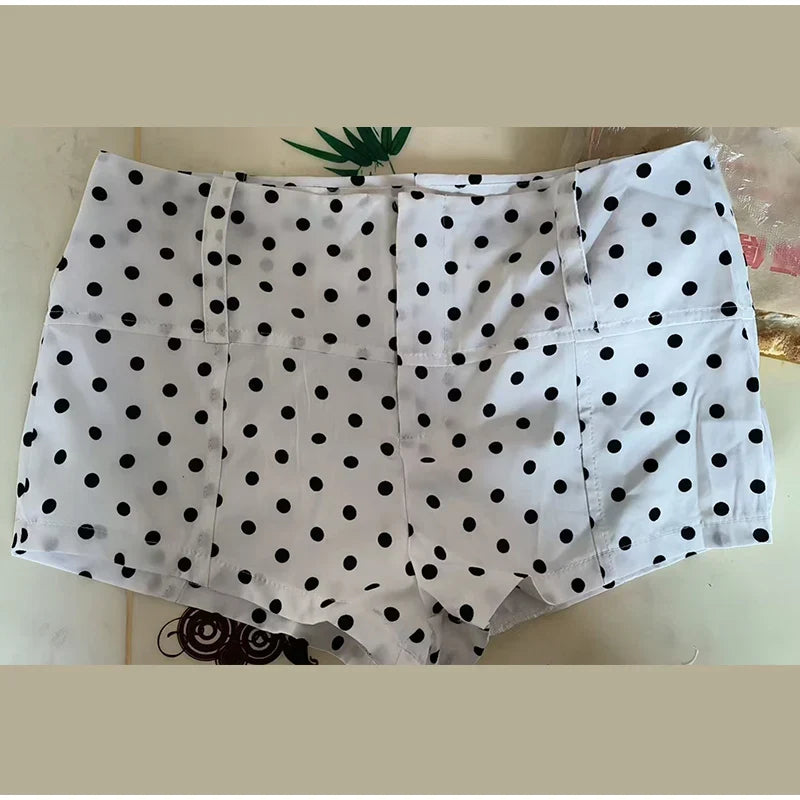 White Polka Dot Zipper Jacket And Shorts Set