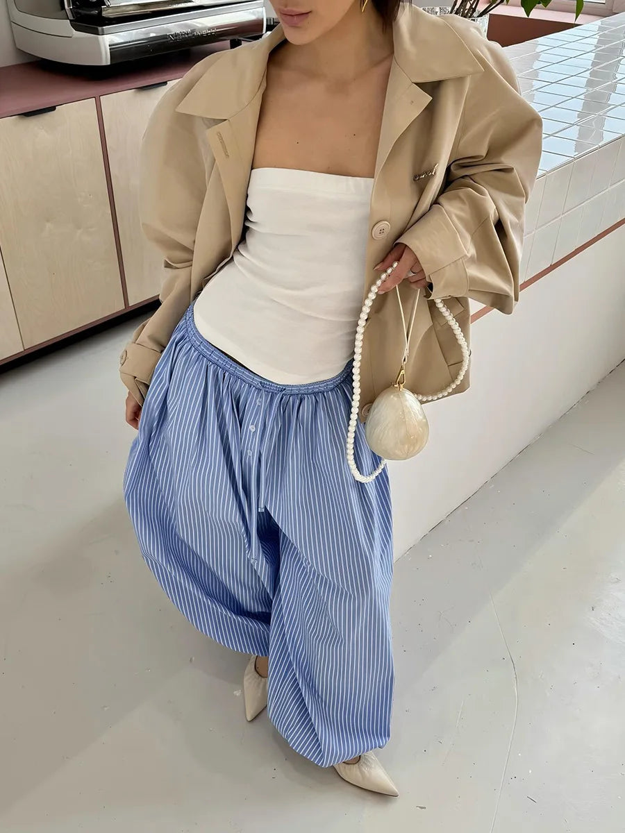 Striped Drawstring Puff Pants