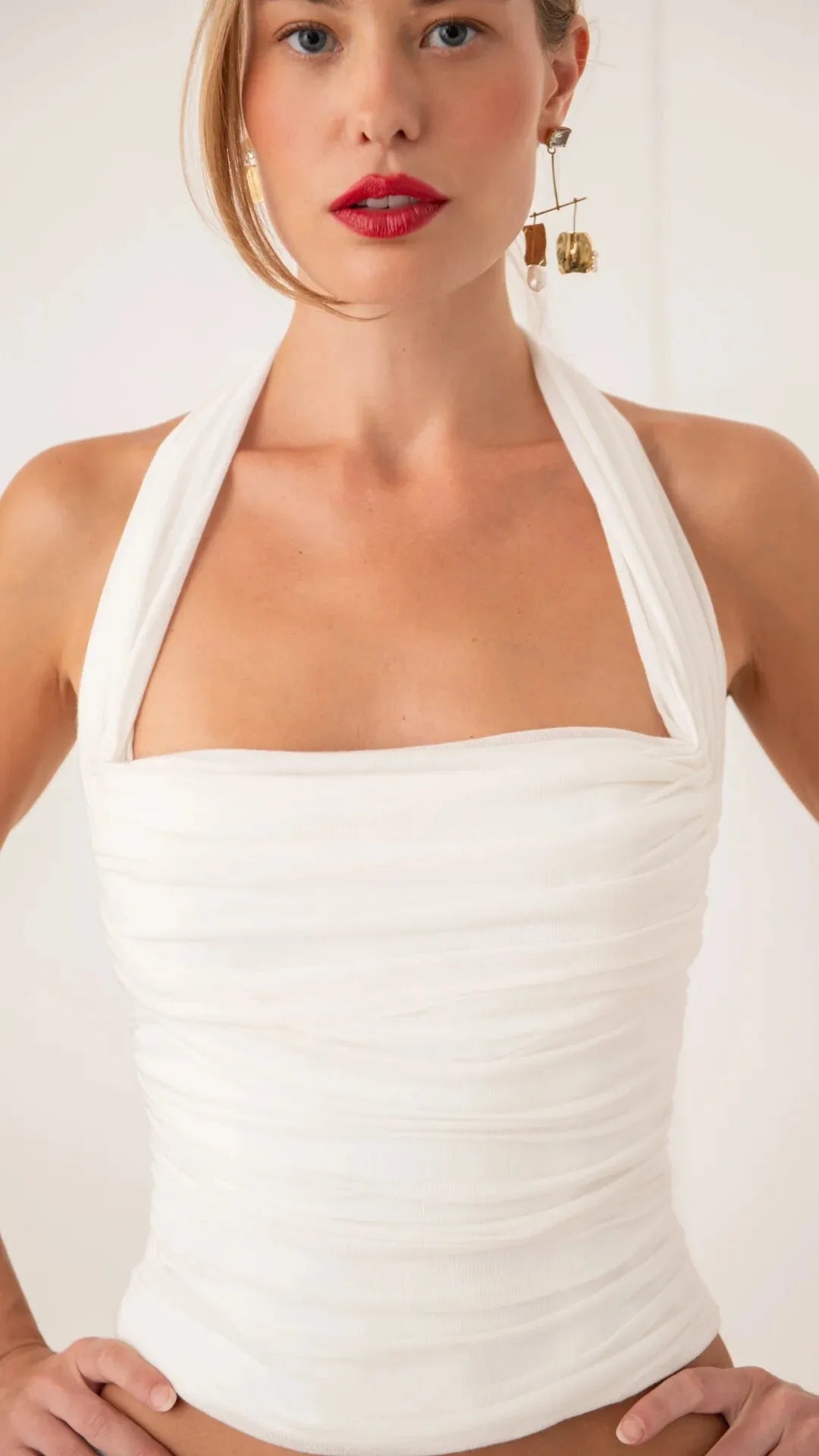 White Ruched Halter Top