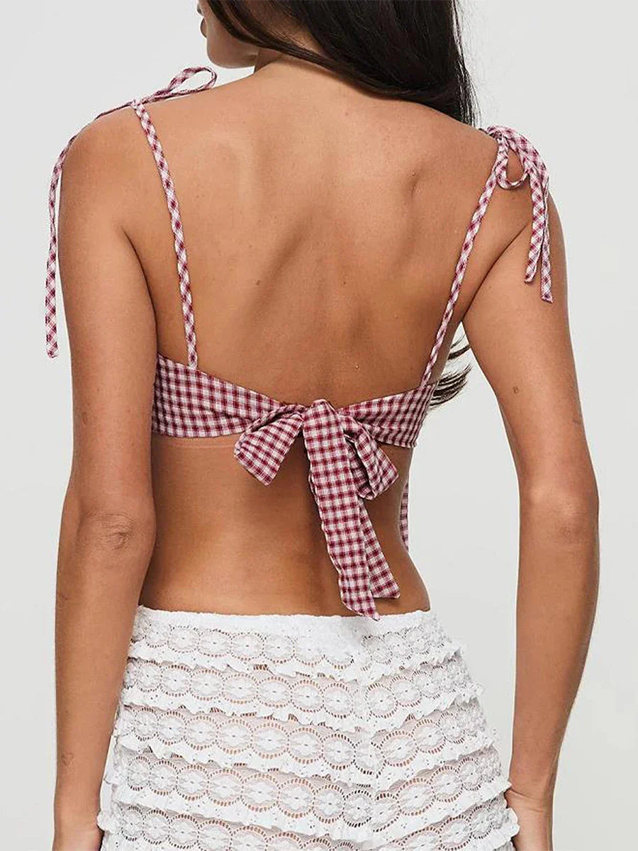 Red Plaid Bow Tie Cami Top