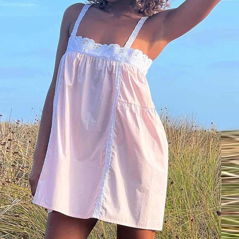 Lace Trim  Patchwork Cami Mini Dress