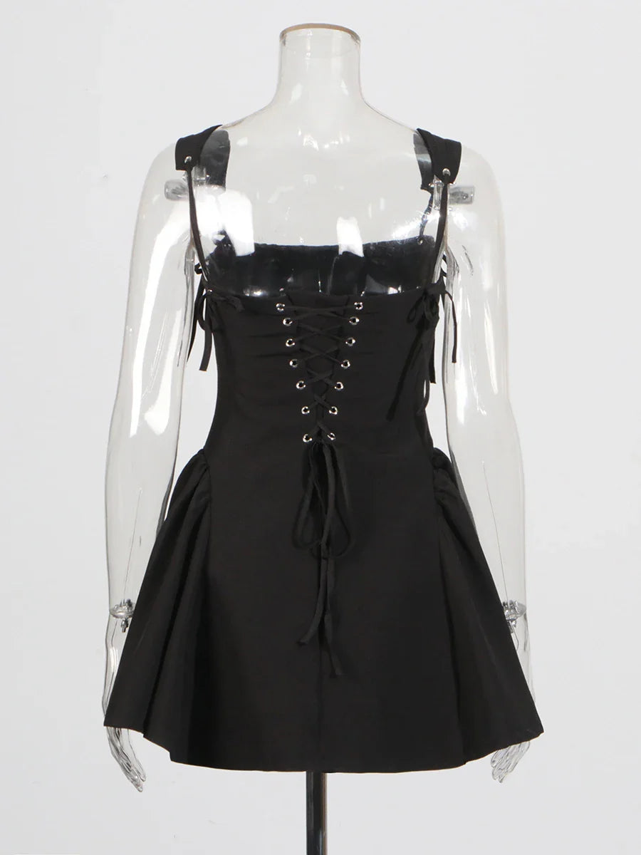 Solid Tie Up Strap Mini Dress