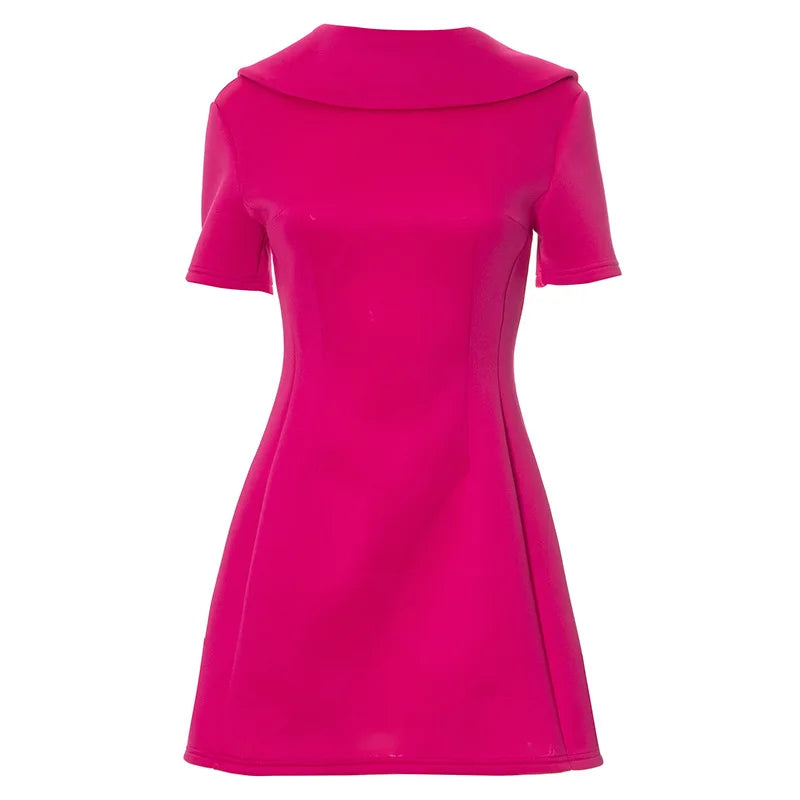 Pink Uptown Collar Short Sleeve Mini Dress