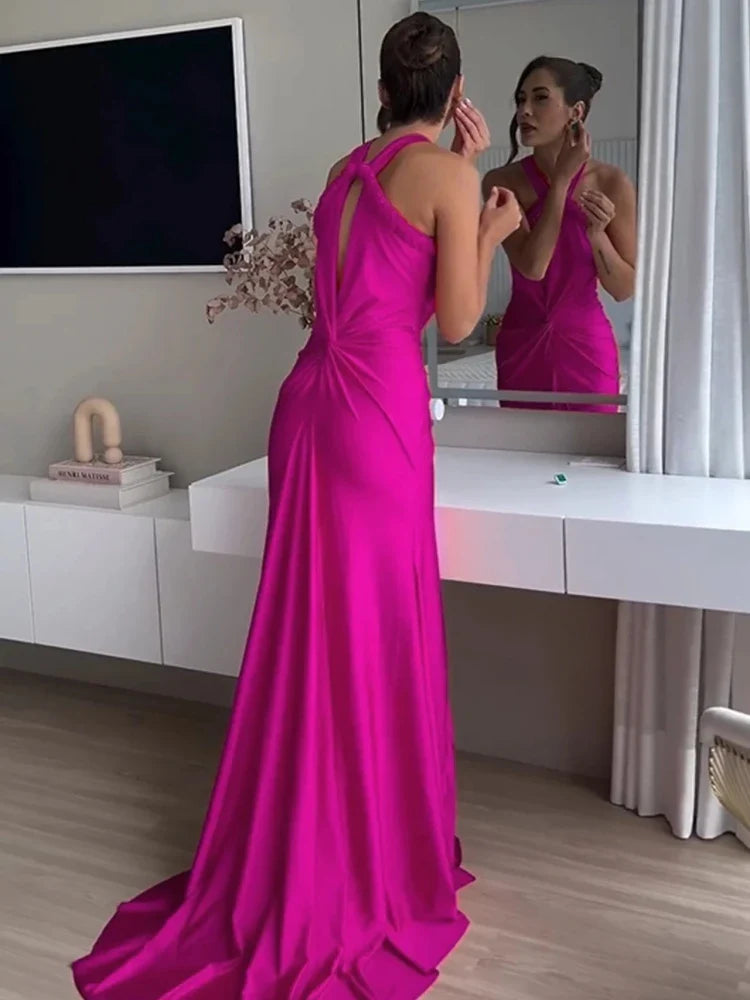 Braided Strap Satin Twisted Maxi Dress