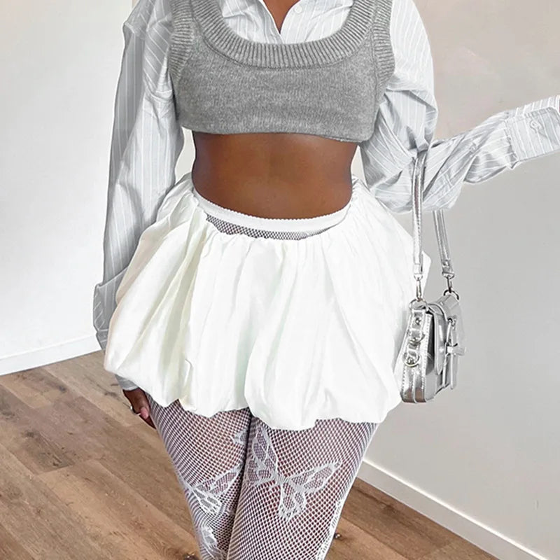 Satin Puff Low Waist Mini Skirt