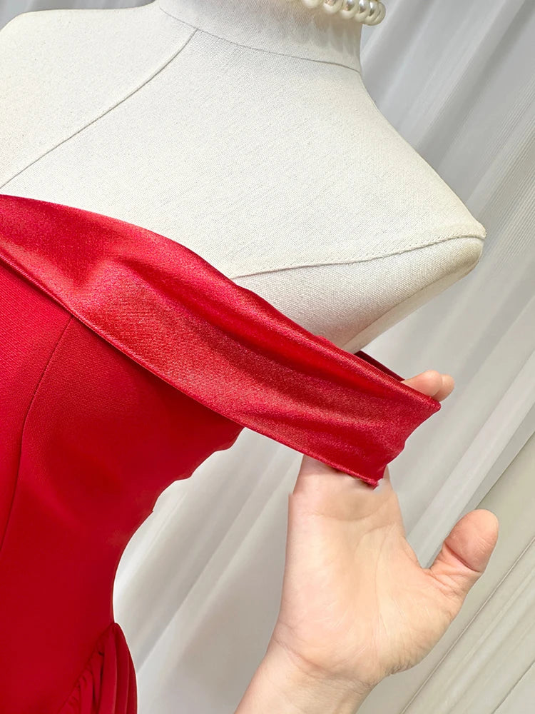 Satin Contrast Off-shoulder Mini Dress