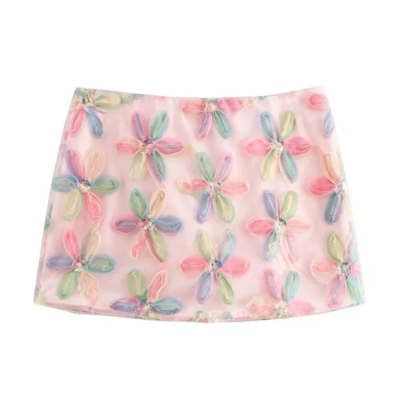 Sequins Flower Rainbow Mini Skirt
