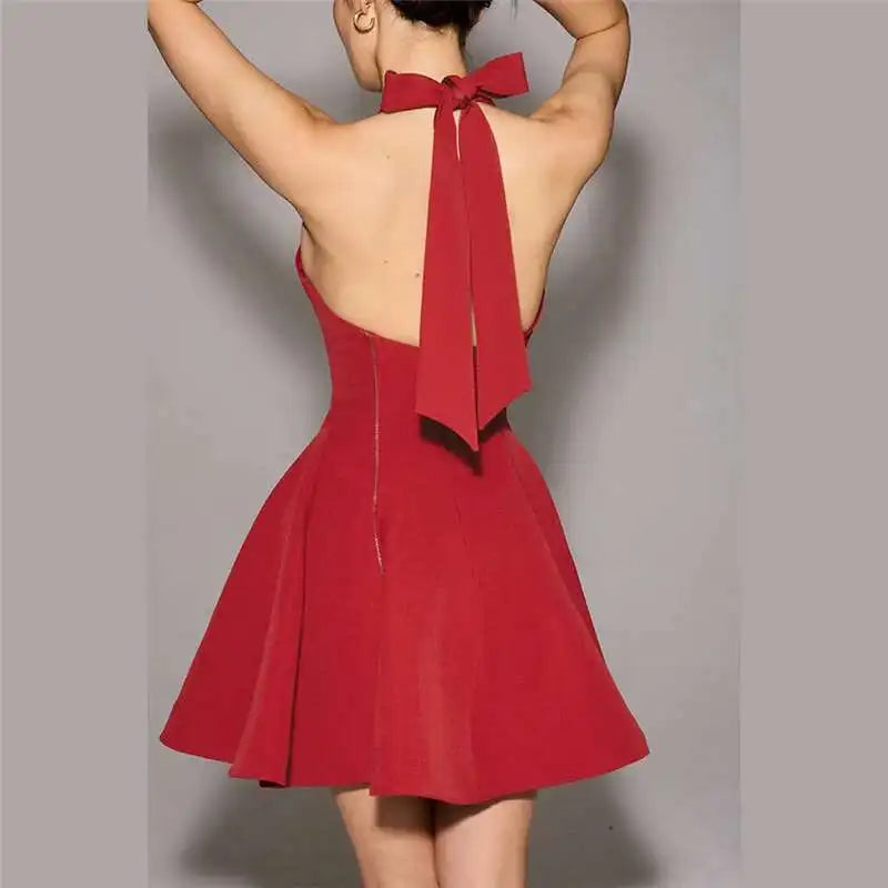 Solid Halter Flare Mini Dress