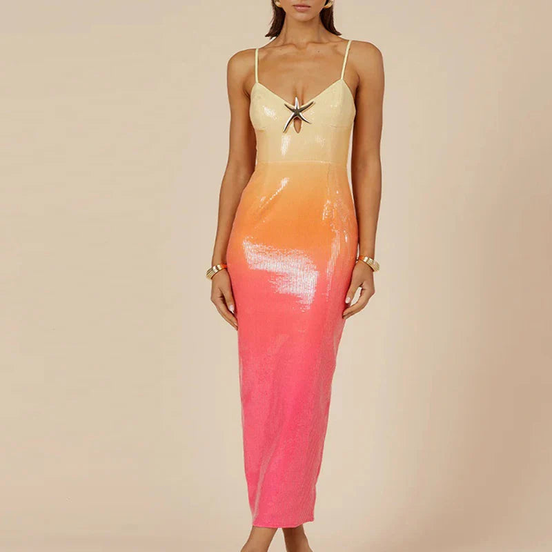 Ombre Sequin Strap Midi Dress