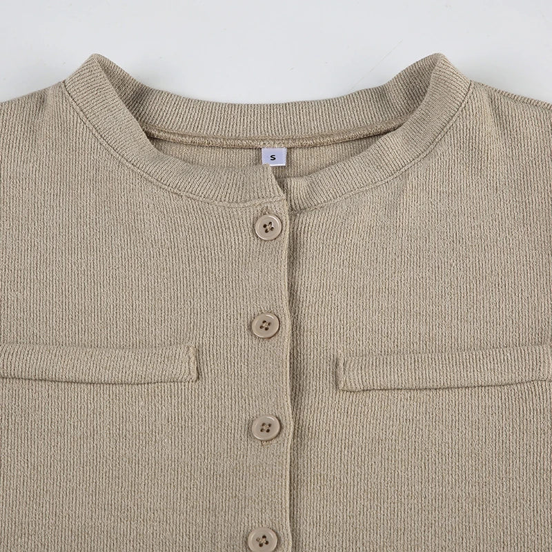 Knitted Short Sleeve Button A-Line Mini Dress