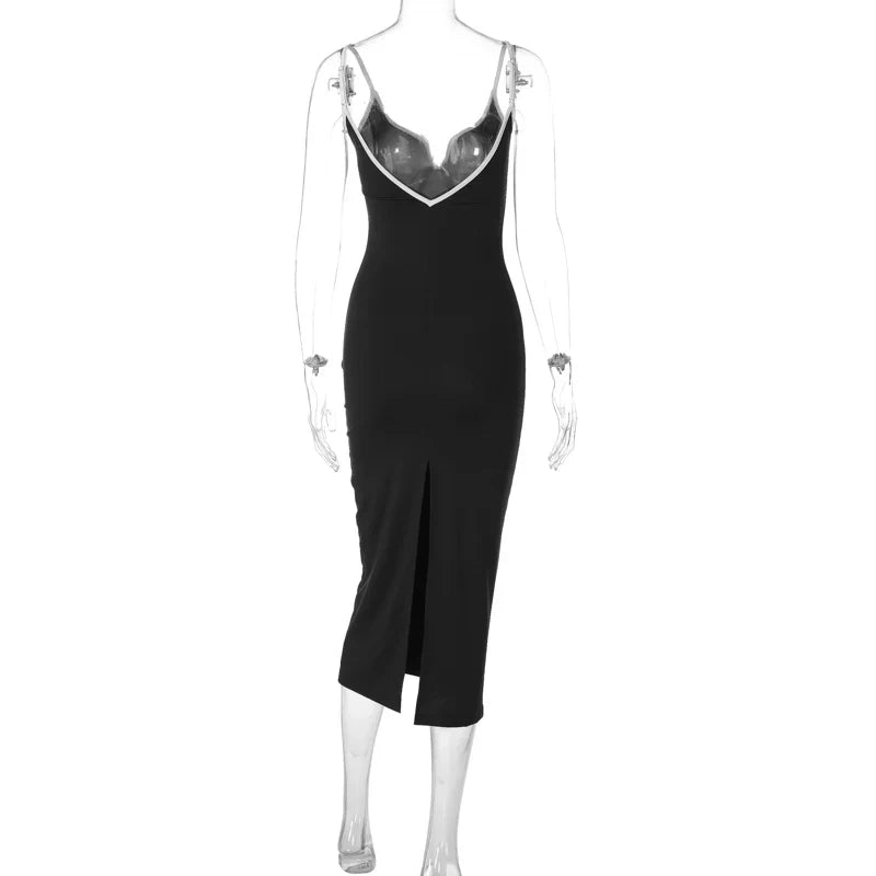 Contrast Trim Spaghetti Strap Body-con Midi Dress