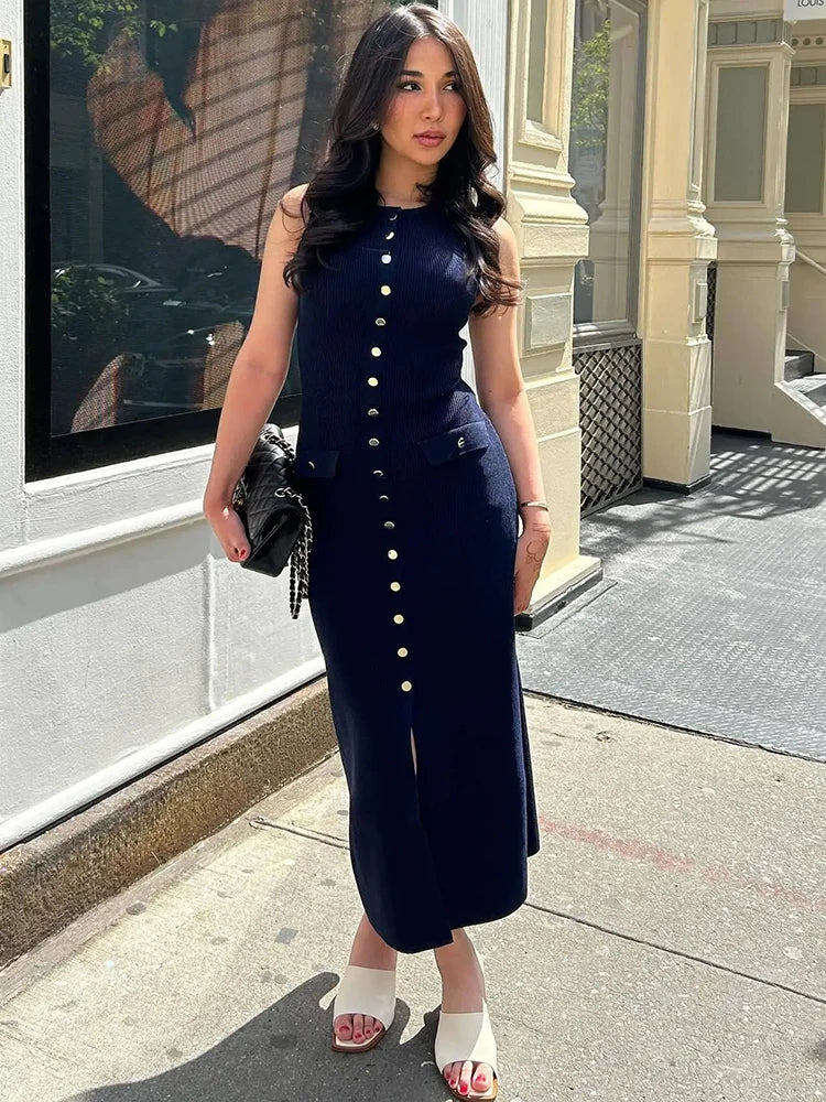 Knit Buttoned Midi Dress