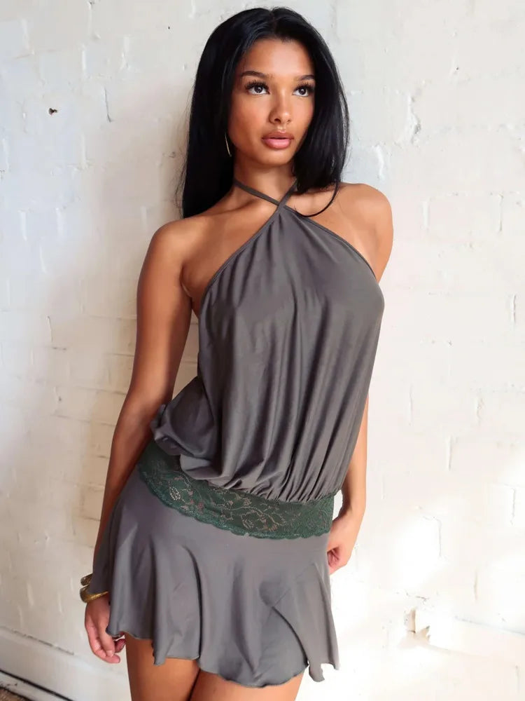 Puff Halter Frill Mini Dress