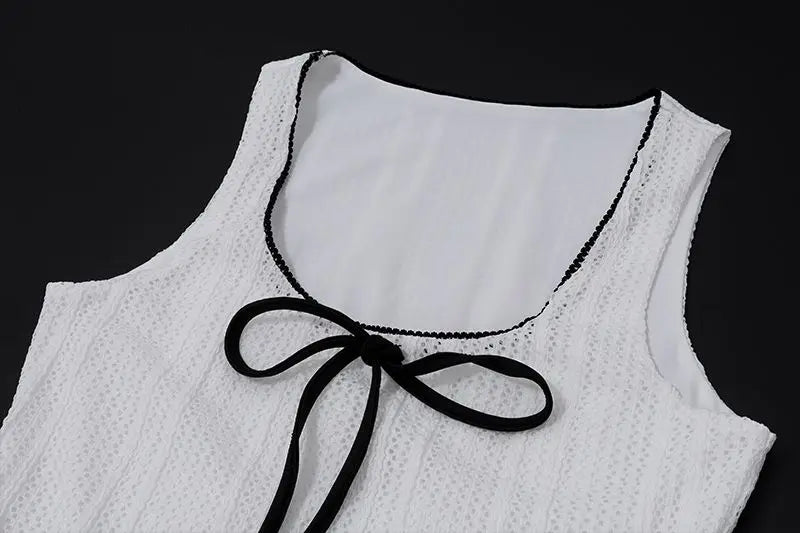 White Bow Frill Tank Mini Dress