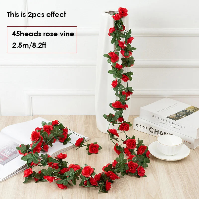 Artificial Flowers Rose Vine Hanging Silk Flower Garland for Garden Party Wedding Decor Home Christmas Decoration Fake Flower