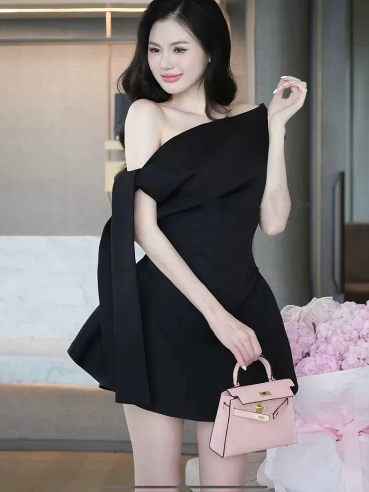 One Shoulder Tie-up Mini Dress