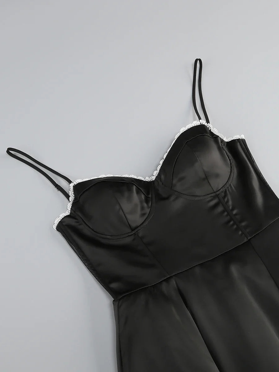 Satin Tulle Frill Strap Mini Dress