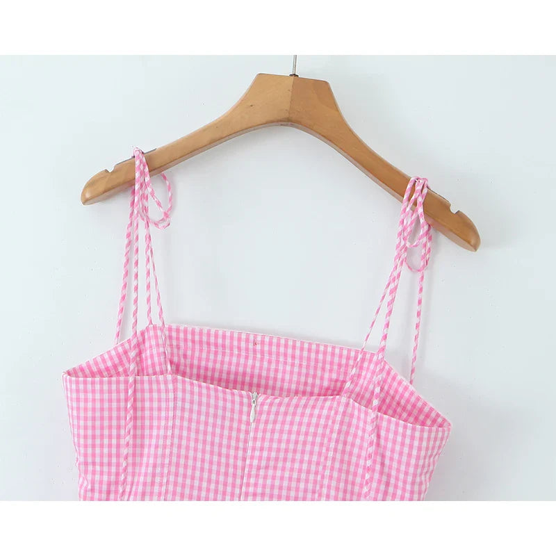 Pink Plaid Tie Up Mini Dress