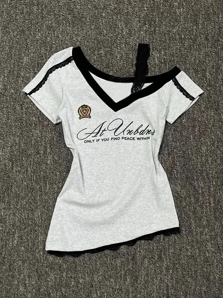 Grey Lace Sport Off shoulder Top