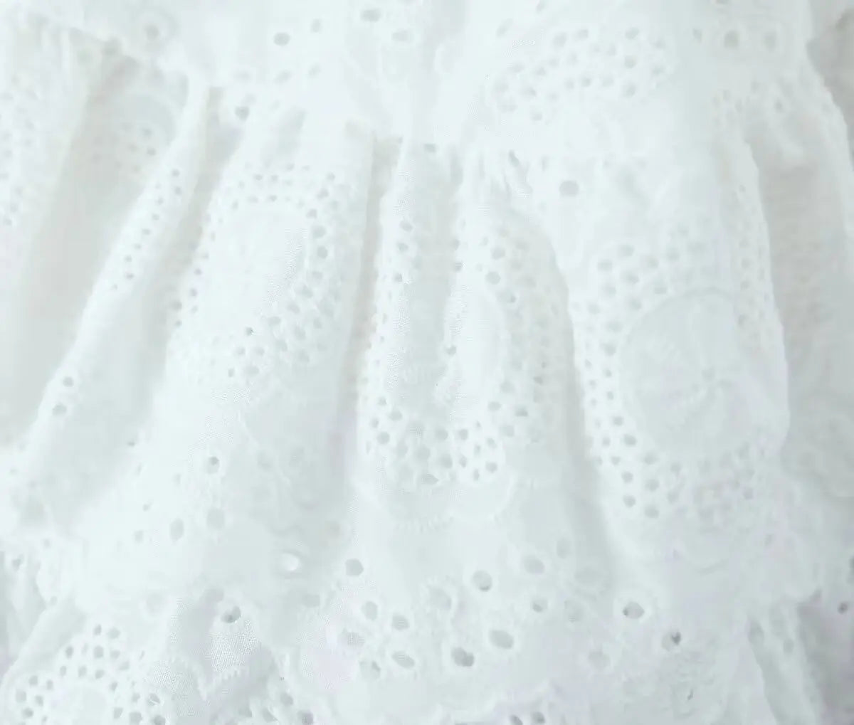 White Ruffles Embroidery Elastic Waist Mini Skirt