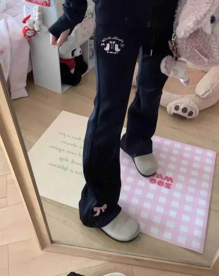 Flare High Waist Butterfly Embroidery Track Pants
