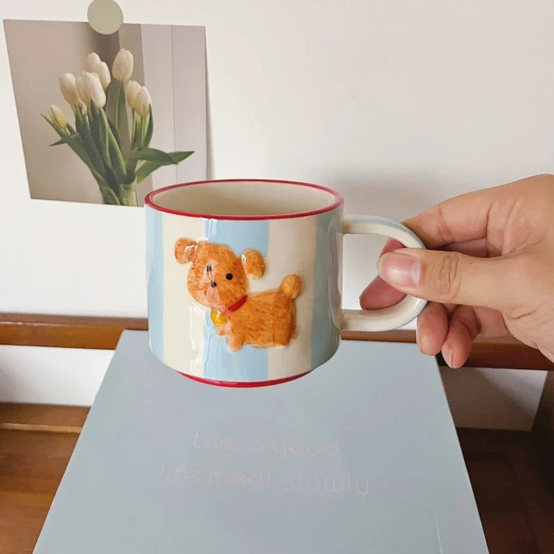 Mug Designer hand-painted birthday dog ceramic coffee mug set High appearance level cup Christmas gift birthday