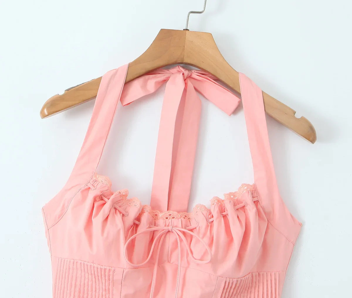 Pink Halter Drawstring Midi Dress