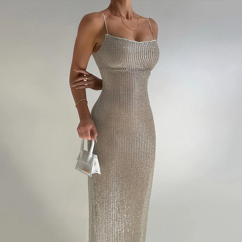 Sequin Spaghetti Strap Midi Dress