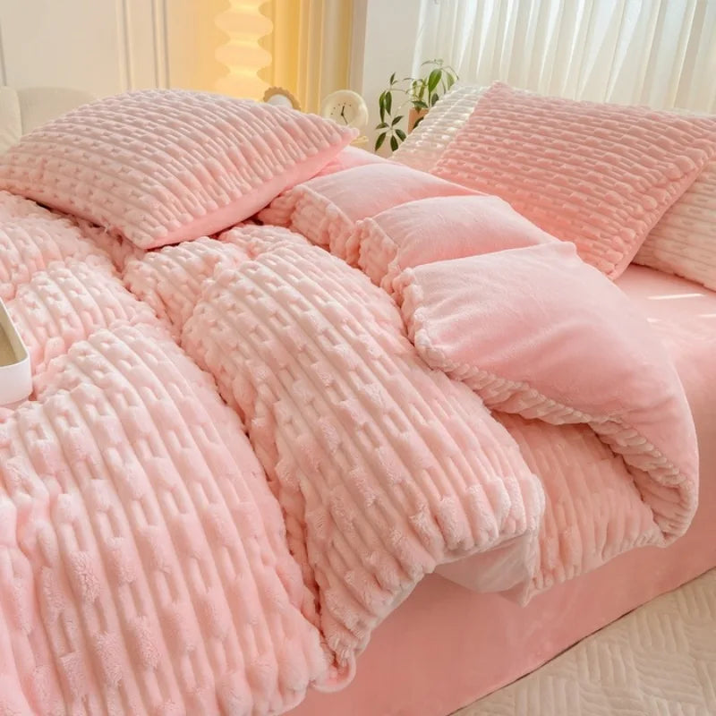 New Rabbit Velvet Milk Single Product Quilt Cover Thickened Warm Solid Duvet  Bedding for Double Use in Autumn/ Winter  220x240