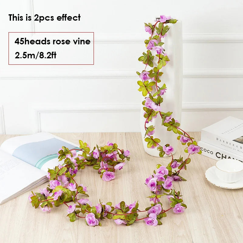 Artificial Flowers Rose Vine Hanging Silk Flower Garland for Garden Party Wedding Decor Home Christmas Decoration Fake Flower