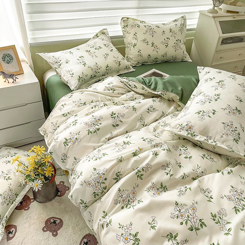 Floral Bedding Set with Duvet Cover Flat Sheet with Pillowcases  Kids Queen Full Size Boys Girls Bed Linen