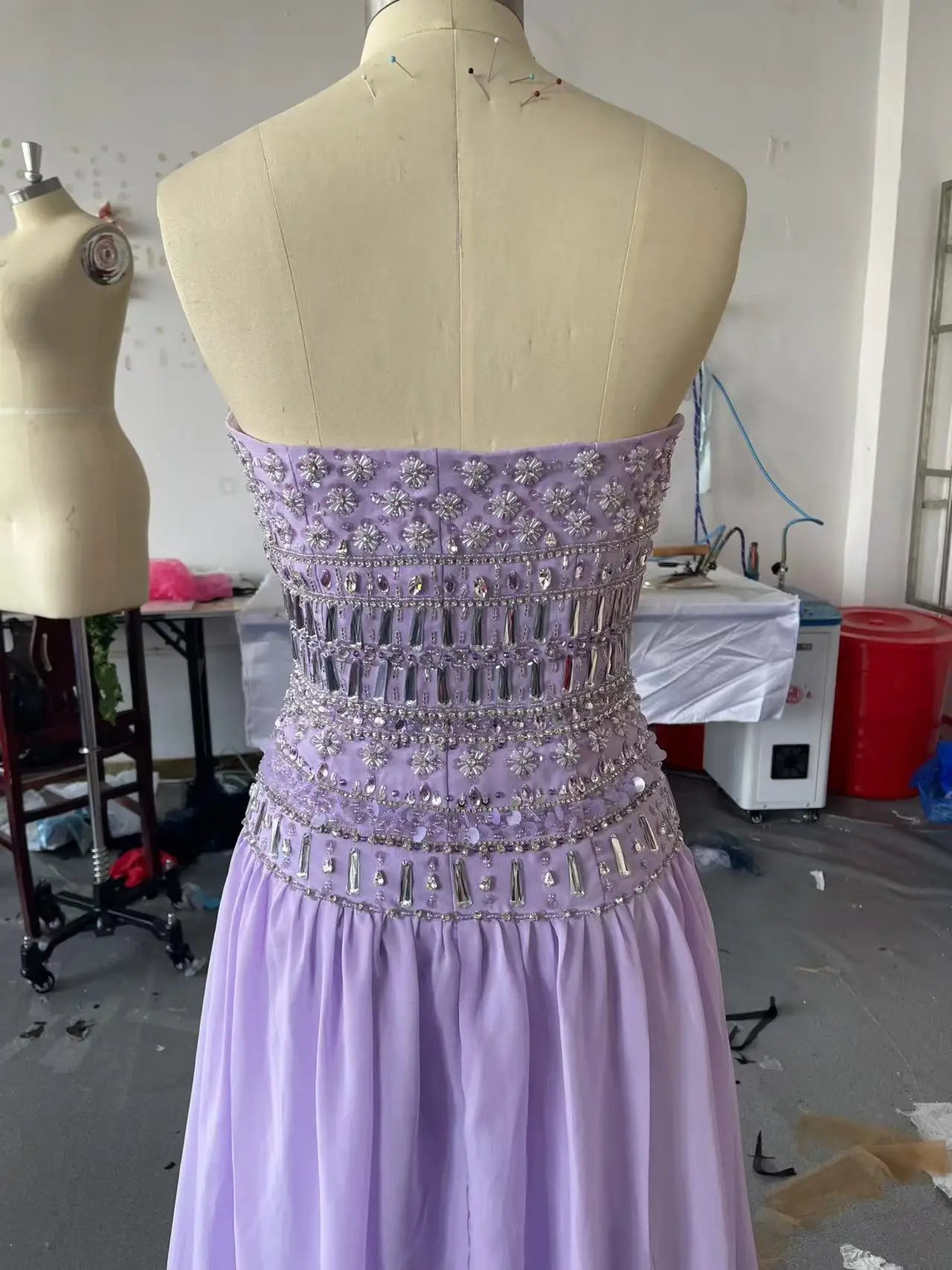 Purple Beaded Strapless Maxi Dress