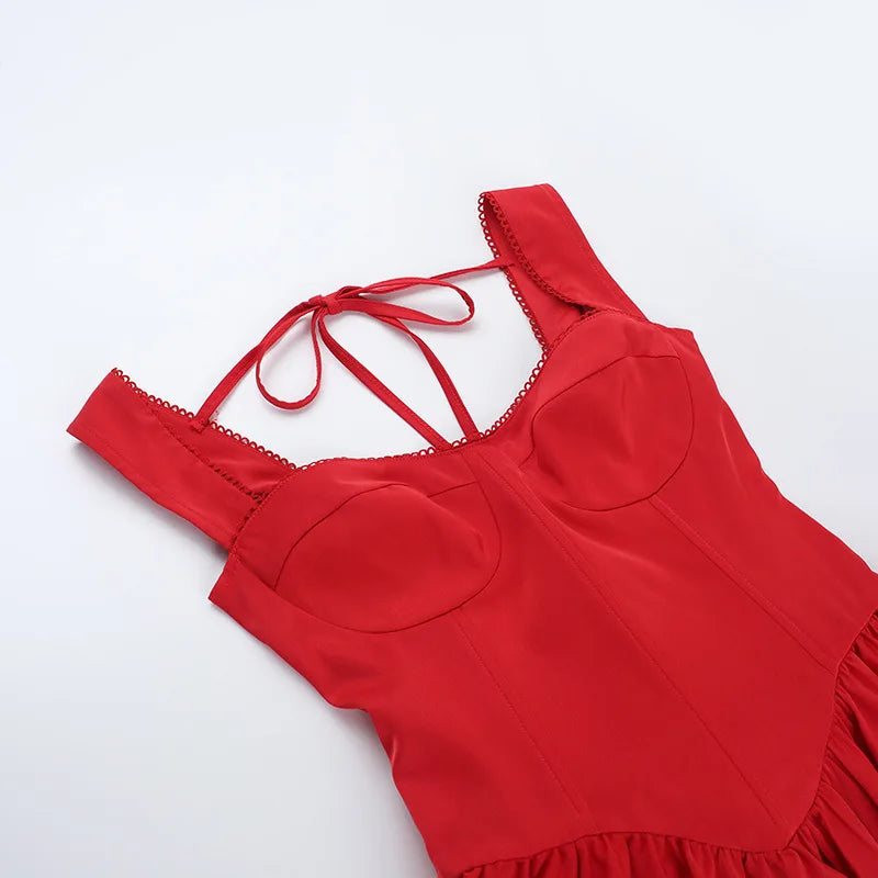 Red Back Lace Up Bow Mini Dress